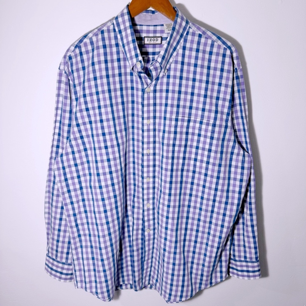 IZOD 100% Cotton Blue And Purple Button Down Shirt Size XL‎